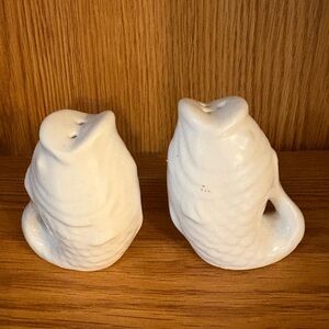 Vintage White Fish Shaped Salt and Pepper Shakers